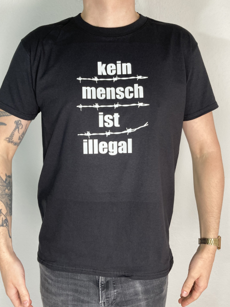 Kein Mensch ist illegal – Stacheldraht T-Shirt, schwarz m