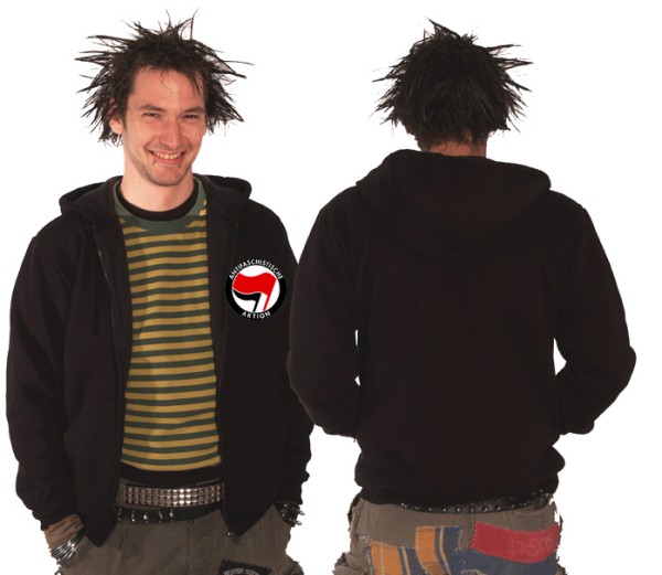 Antifa Pocketprint Kapuzen-Zipper, schwarz xs