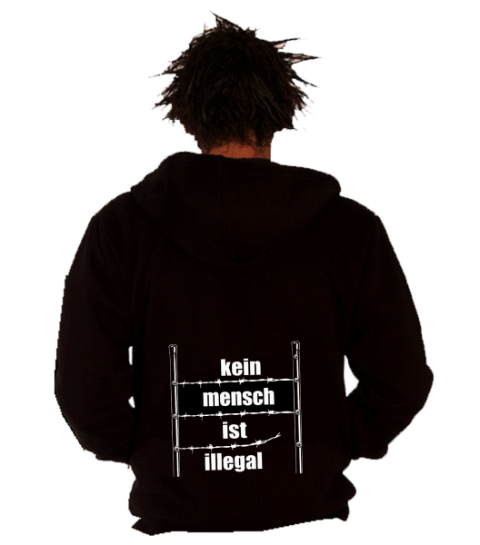Kein Mensch ist illegal – Zaun Kapuzen-Zipper, schwarz