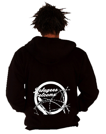 Refugees Welcome Kapuzen-Zipper, schwarz